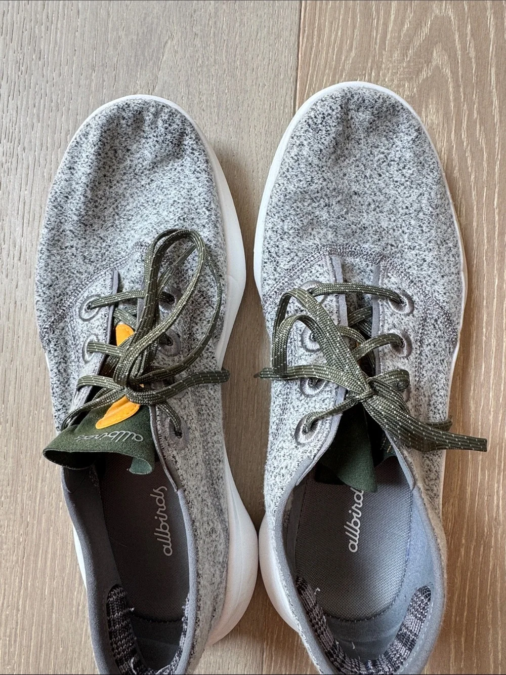 allbirds Wool Sneakers - Gray with Olive and Orange Accents